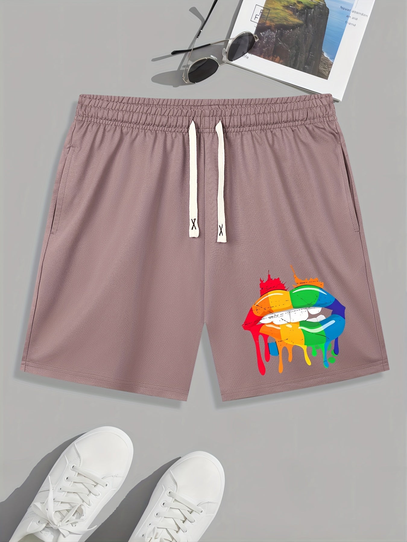 Pride Month Mouth Pattern Comfy Shorts Men's Casual Elastic Waist