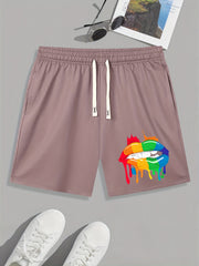 Pride Month Mouth Pattern Comfy Shorts Men's Casual Elastic Waist