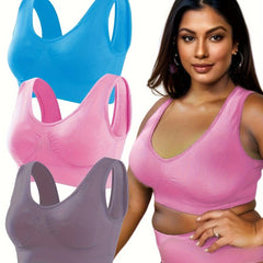 3 Pack Plus Size Sports Bra Set Women's Plus Ruched Medium Stretch Bra 3pcs Set