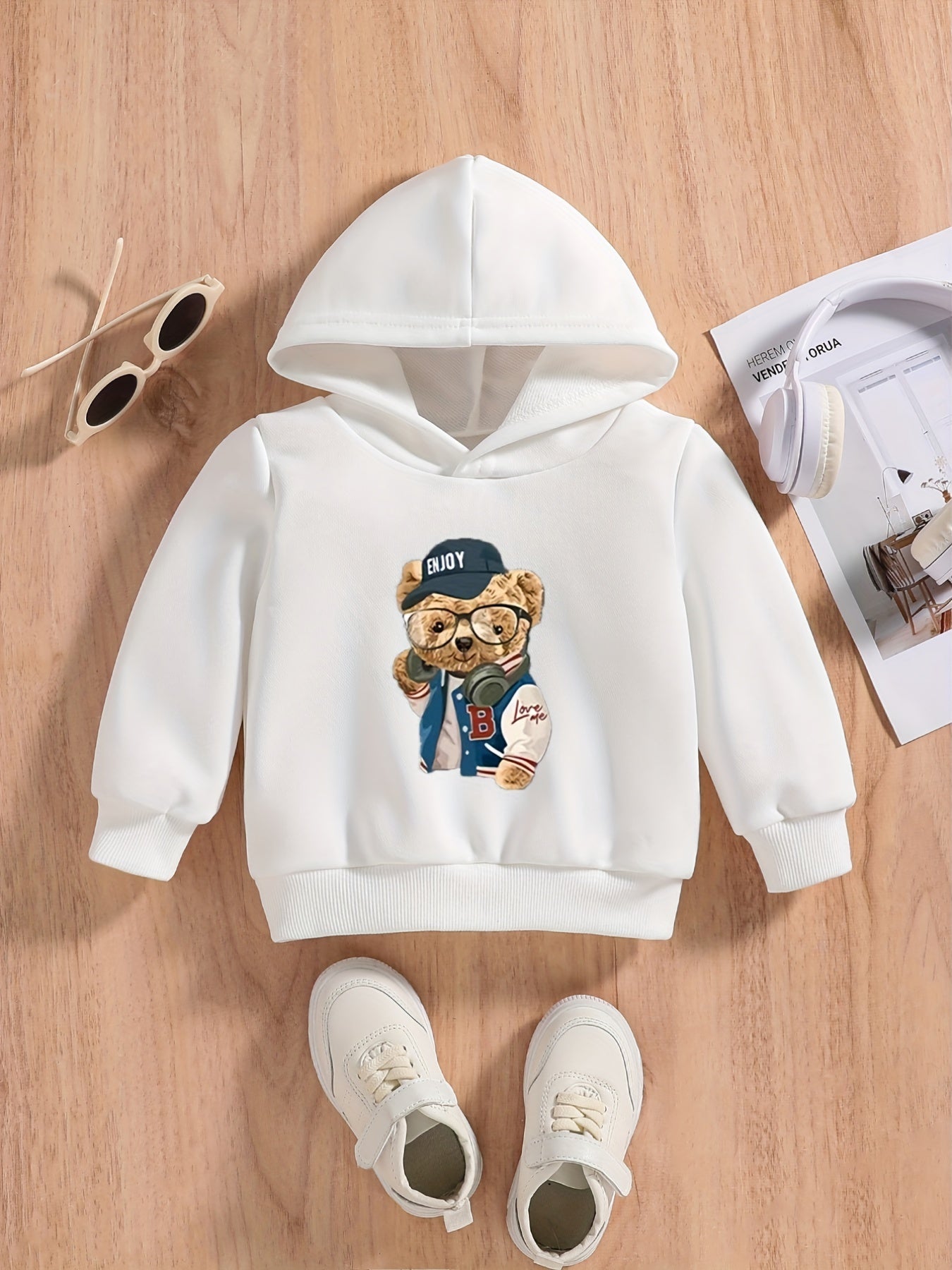 Bear Print Baby Boys Hooded Sweatshirt for Spring