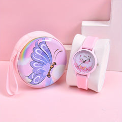 Girls' Butterfly Strap Watch Set with Coin Purse