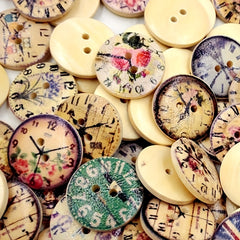 50pcs 20mm Vintage Wooden Clock Buttons Two Holes Round Sewing