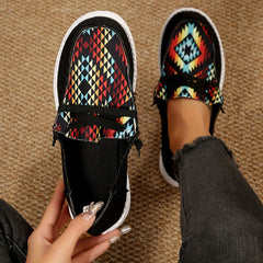 Geometric Graphic Canvas Slip-On Loafers Low Top Flat Shoes