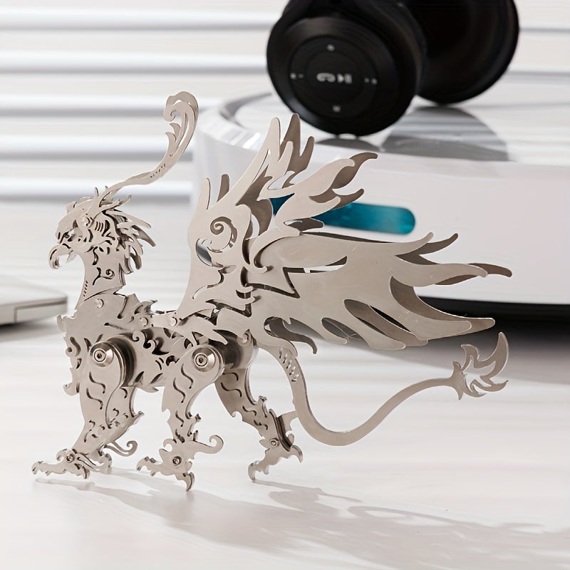 MOKR 3D Metal Dragon Puzzle Educational DIY Jigsaw Model in Silver Green Gold