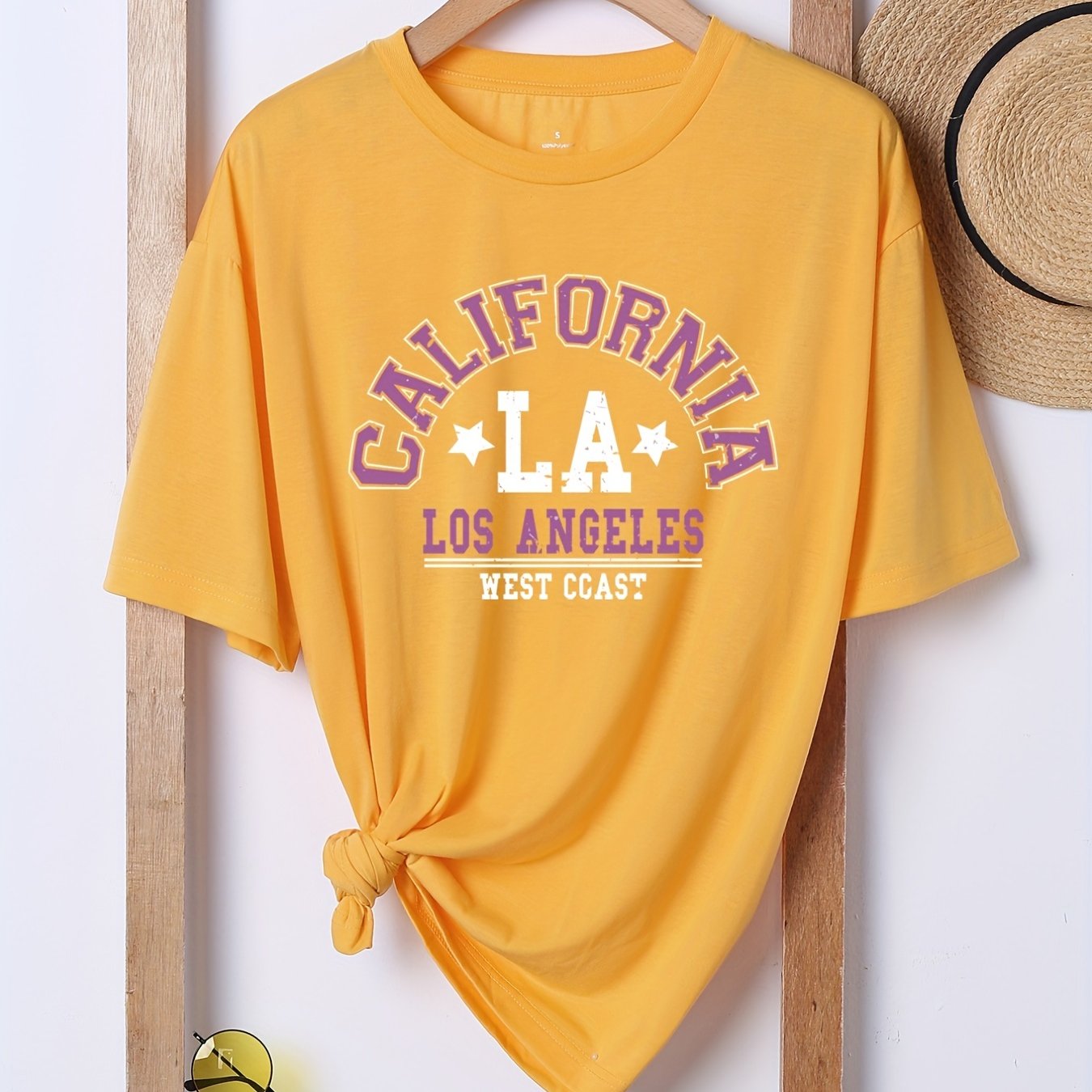 Letter Print Sports Tee Short Sleeve Crew Neck Summer T shirts Women's Tops