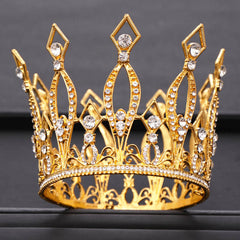 Crystal Tiara Crown Colorful Round Queen Diadems Wedding Hair Accessory