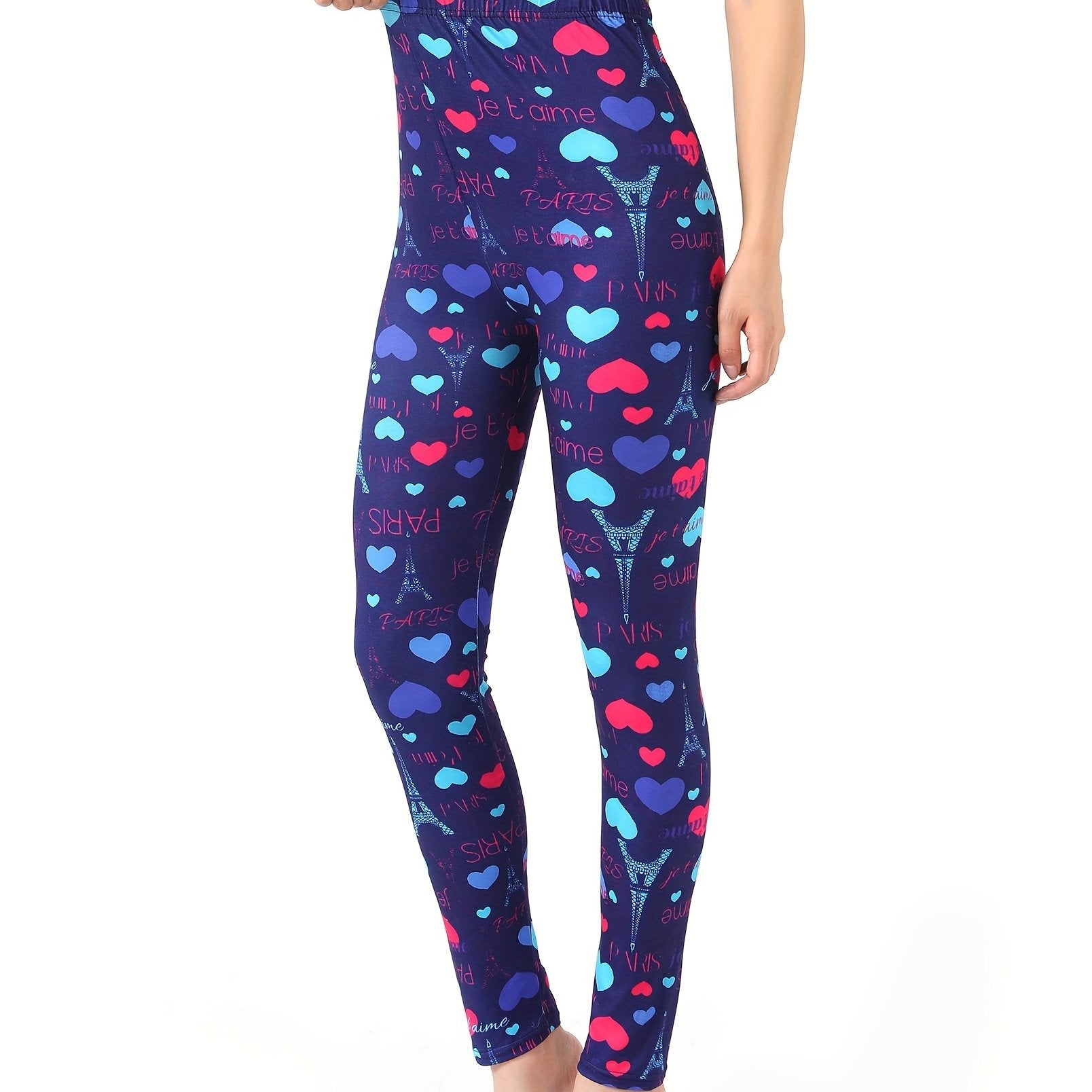 Heart Print Slim Fit Yoga Tight Pants Stretchy Fitness Leggings