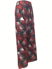 Boho Floral Print Wide Leg Pants High Waist Elastic