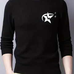 Star Pattern Knitted Sweater Men's Casual Warm Crew Neck Pullover