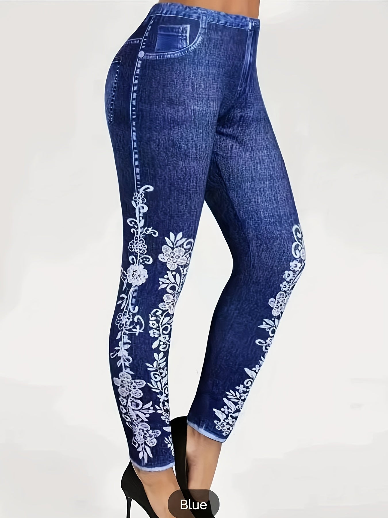 Floral Print High Waist Jeggings Slim Leggings Women's Clothing