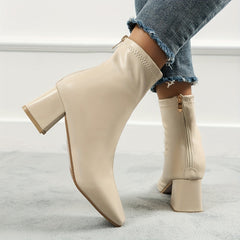 Women's Chunky Heel Combat Boots Back Zipper Short Boots
