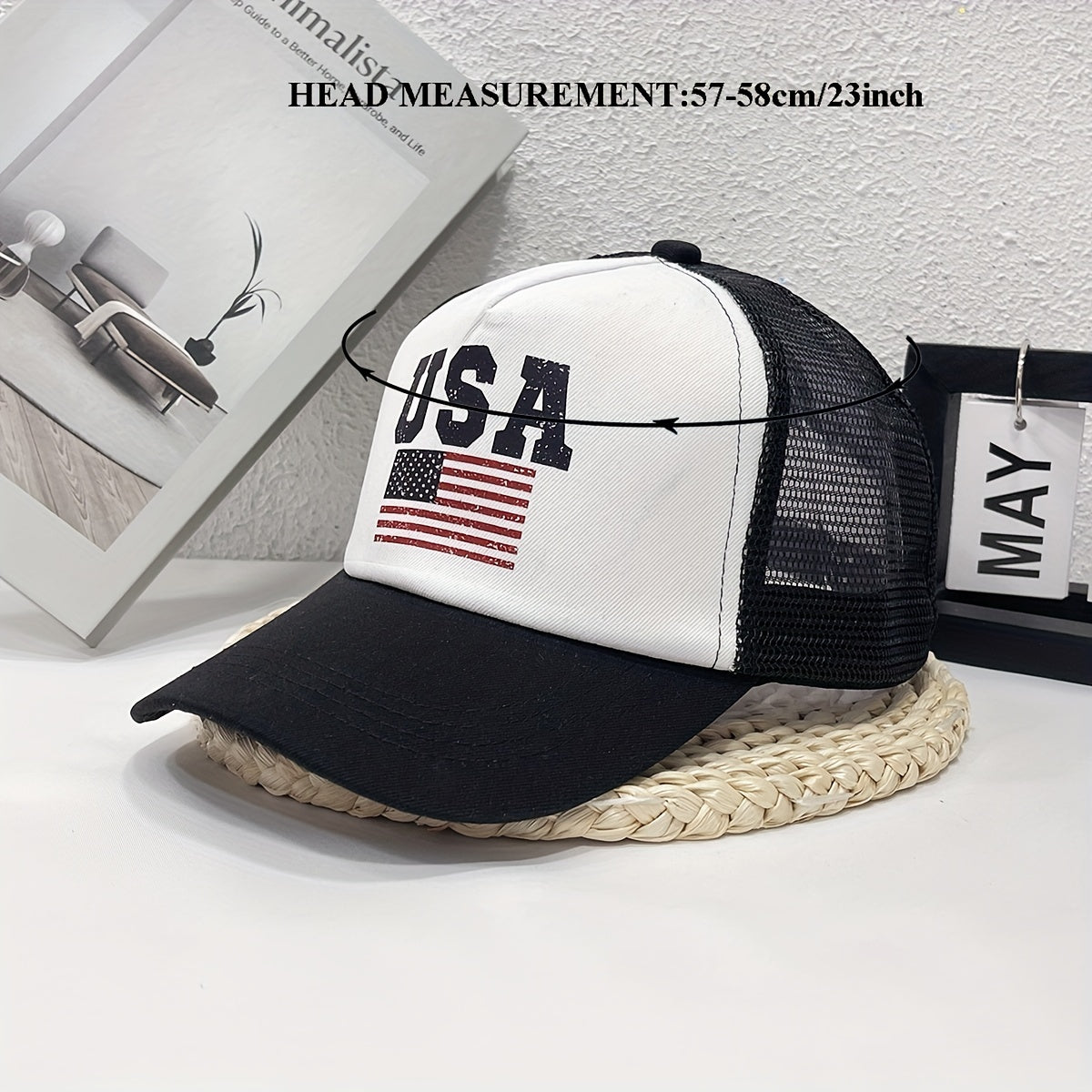 Flag Print Trucker Hat Mesh Breathable Unisex Sunshade Baseball Cap Adjustable