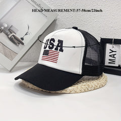 Flag Print Trucker Hat Mesh Breathable Unisex Sunshade Baseball Cap Adjustable