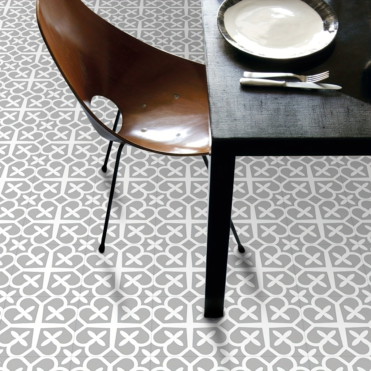 Peel Stick Floor Tile Moroccan Gray Mosaic Look Waterproof PVC Tile Sticker