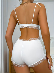 Ruffle Solid Bra & Panties Set Women's Lingerie