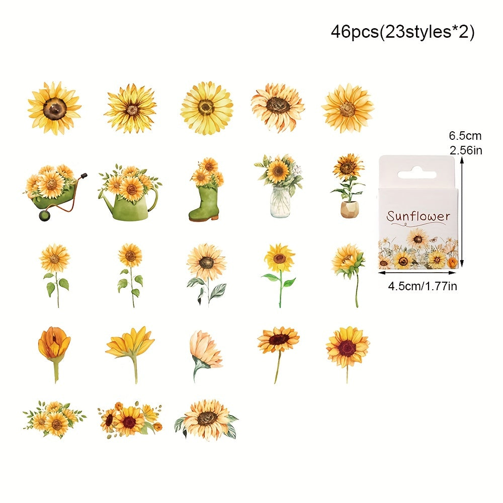 46pcs Sunflower Adhesive Stickers DIY Scrapbook Stationery Photo Album Water Cup