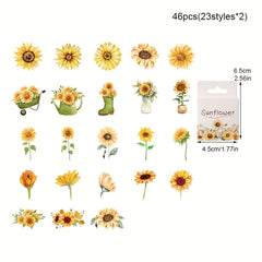 46pcs Sunflower Adhesive Stickers DIY Scrapbook Stationery Photo Album Water Cup