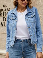 Long Sleeves Denim Coats Single Breasted Button Lapel Denim Jackets