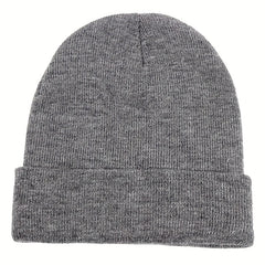Label Patch Unisex Beanie Solid Casual Elastic Knit Hat Skull Cap Warm Beanies