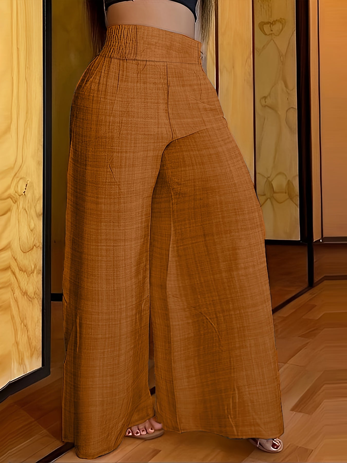Solid Palazzo Pants Wide Leg Elastic Waist Women's Clothing