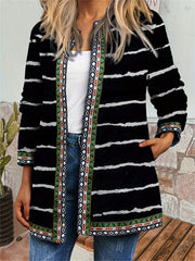 Graphic Print Open Front Jacket Casual Long Sleeve Jacket