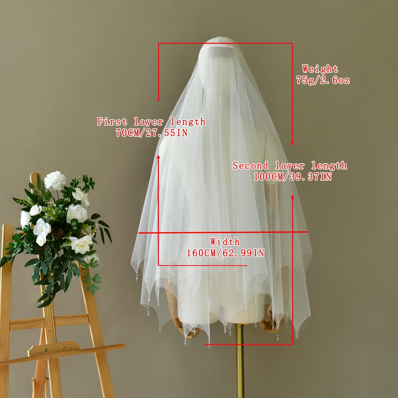 Double Layer Bridal Veil with Tassel Crystal