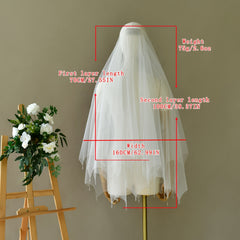 Double Layer Bridal Veil with Tassel Crystal
