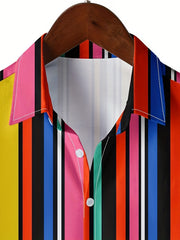 Colorful Stripes Print Men's Short Sleeve Shirt for Beach Summer