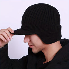 Men's Thick Wool Baseball Cap - Warm Knitted With Brim