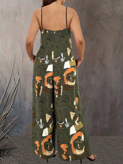 Abstract Print Wide Leg Cami Jumpsuit