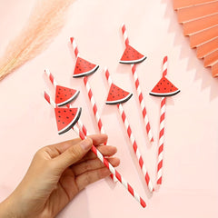 6pcs Disposable Paper Straw Fruit Animal Decoration Degradable