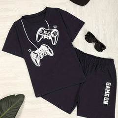 Boy's Gamepad Pattern T-shirt & Shorts Set - Summer Casual Outfit