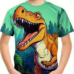 Comics T Rex Print Boy's T-shirt Short Sleeve