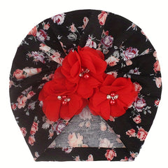 Baby's Flower Print Four Beads Turban