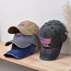 Vintage Washed Adult Baseball Cap Flag Embroidery Sun Visor Couple Hats