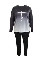Cross Letter Print Top & Leggings Set