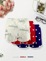 3 Pack Plus Size Preppy Sleepwear Bottoms Set Women's Plus Heart & Letter Print
