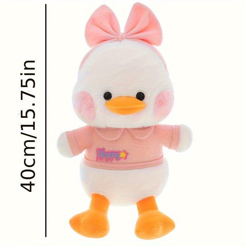 Cute Plush Duck Stuffed Animal with Big Bow Pink Soft Fluffy Fabric
