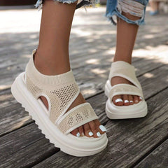 Women's Platform Knit Sandals Slingback Shoes Open Toe Slip On