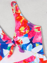 Floral Print V Neck One Piece Swimsuit