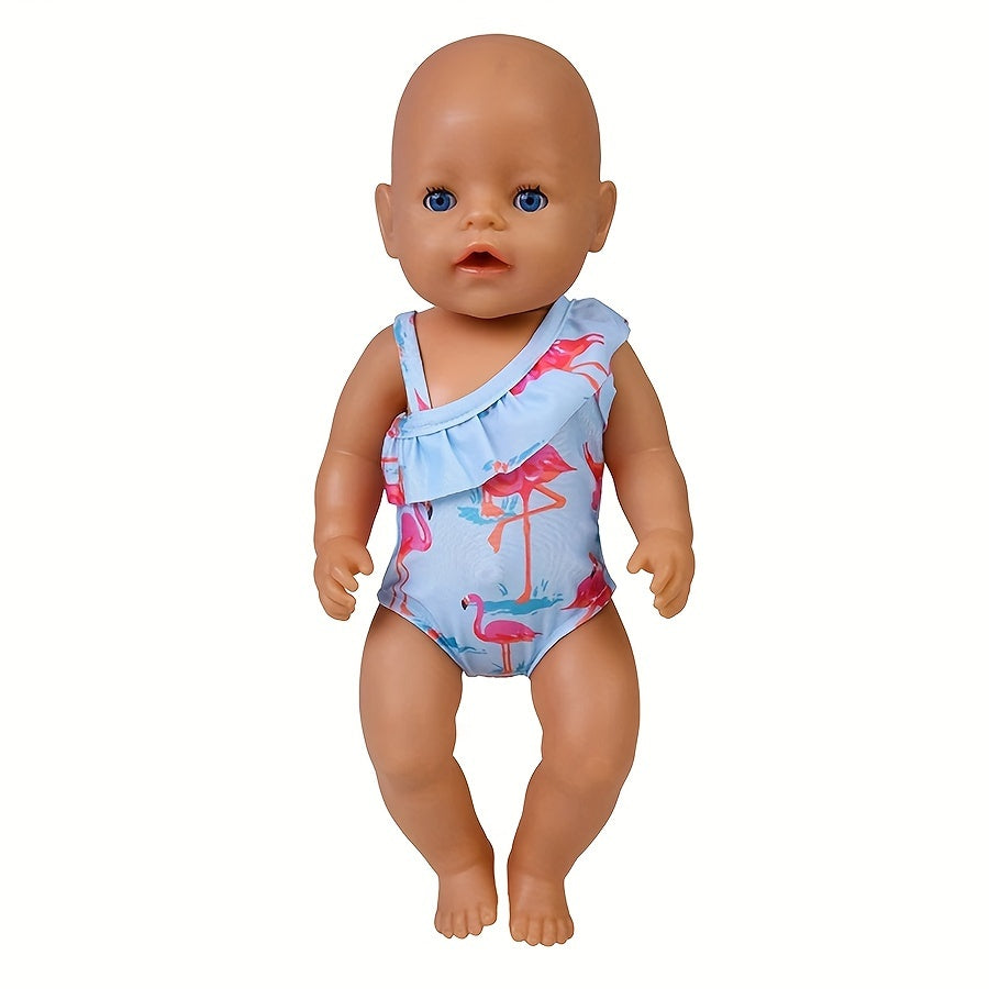Flamingo Print Swimsuit for 17-18 Inch Newborn Dolls