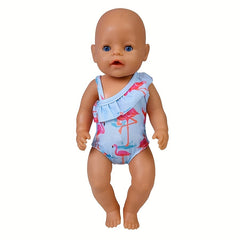 Flamingo Print Swimsuit for 17-18 Inch Newborn Dolls