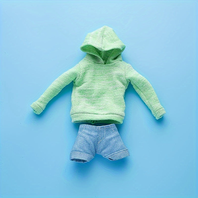 2pcs Doll Clothes Sweatshirt for 11.5 Inch Dolls, Loose Hooded Sweater & Shorts