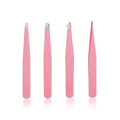 Eyebrow Tweezers 4 Pcs Stainless Steel Eye Brow Clips For Women Pink