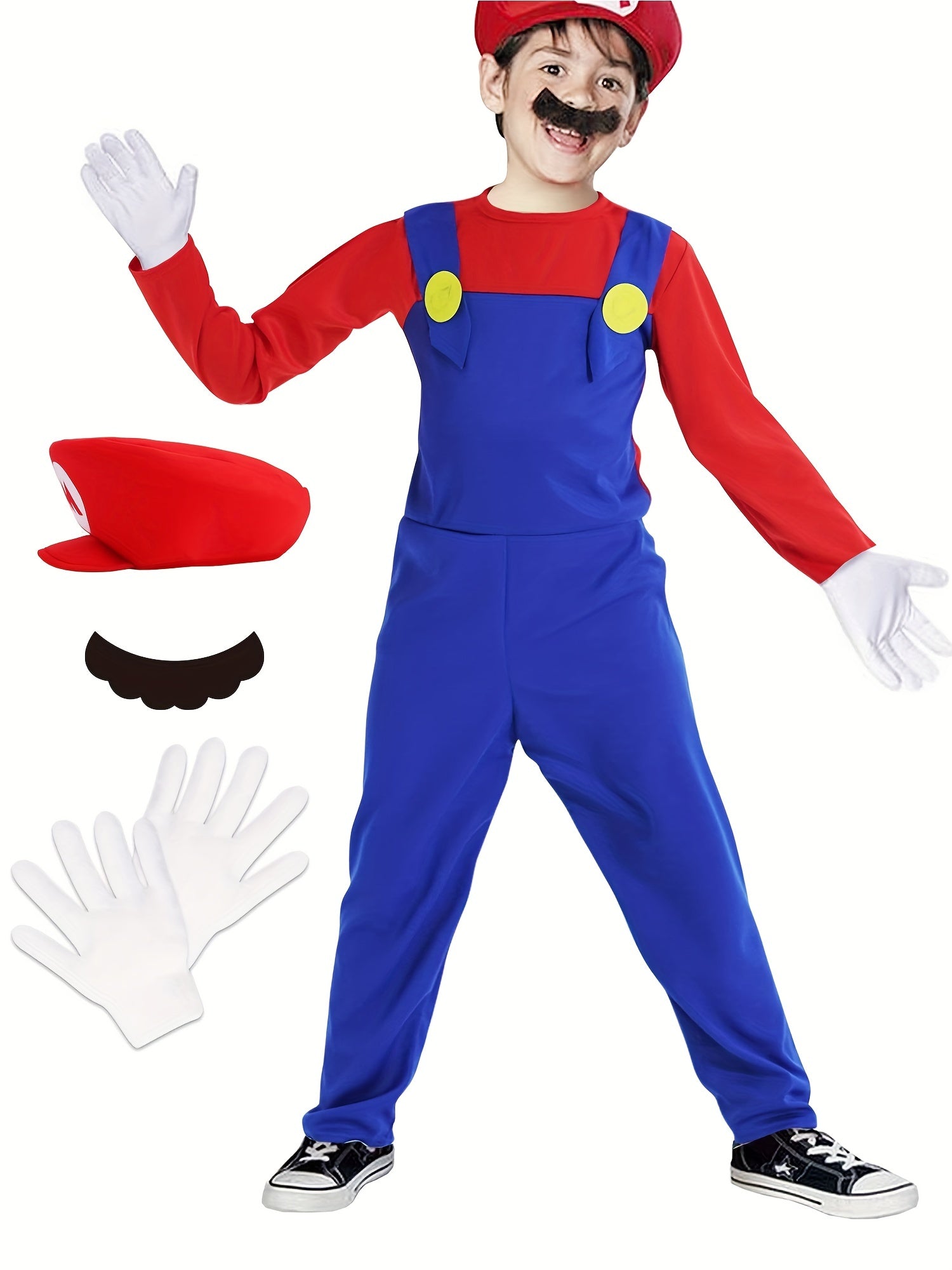 Boy s Plumber Cosplay Costume 4pcs Set Halloween Outfits