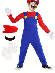 Boy s Plumber Cosplay Costume 4pcs Set Halloween Outfits