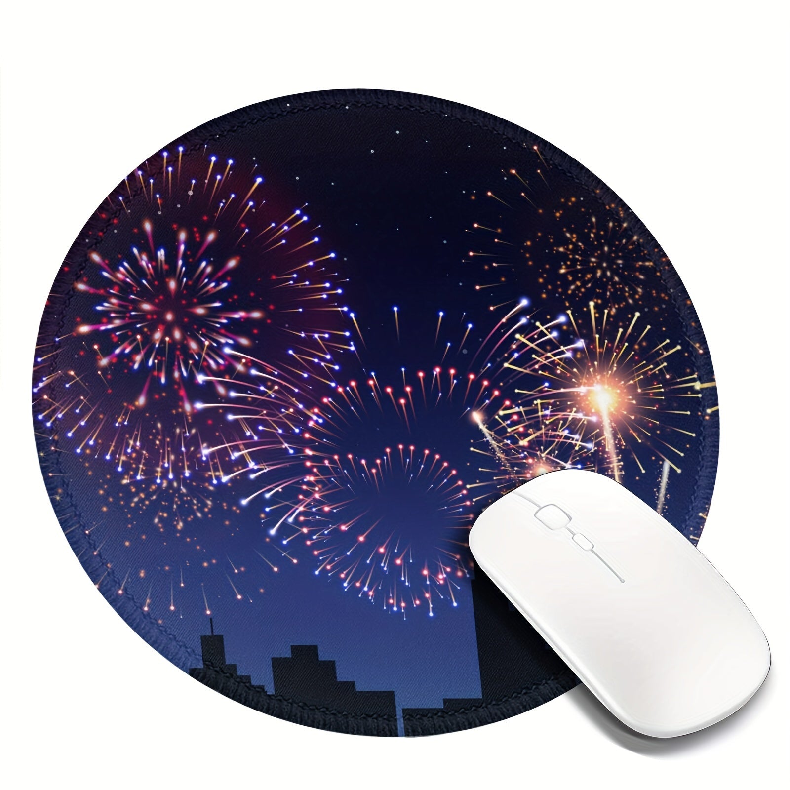 Fireworks Pattern Round 20x20cm Game Mouse Pad with Rubber Seam Border