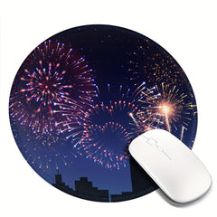 Fireworks Pattern Round 20x20cm Game Mouse Pad with Rubber Seam Border