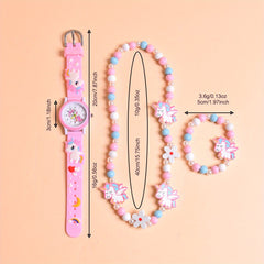 3pcs 3D Cartoon Horse Silicone Strap Girls' Watch Creative Quartz Wristwatch