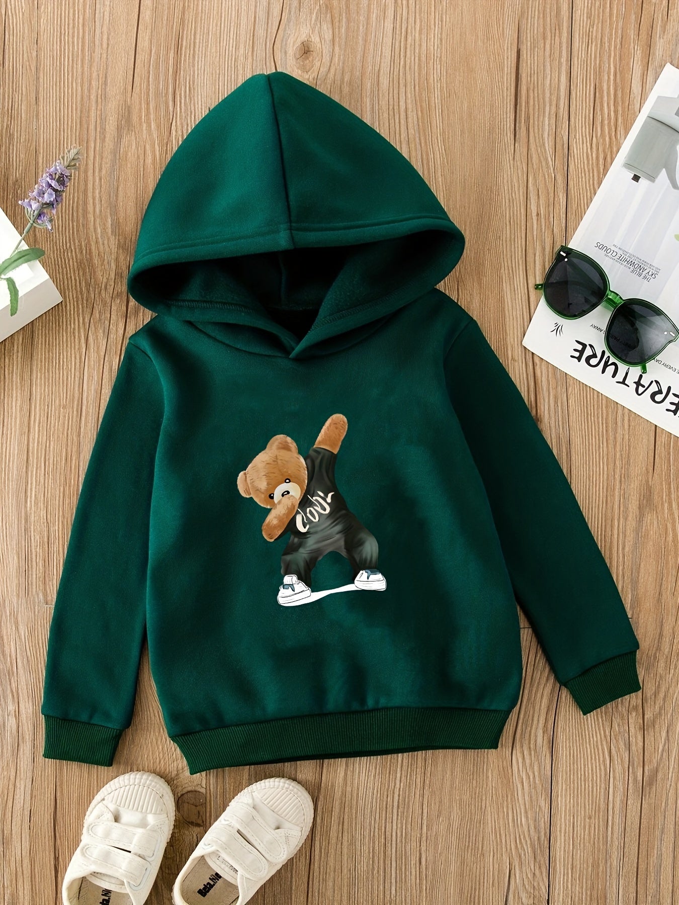 Teddy Bear Print Hoodie Boy's Casual Graphic Pullover Hoodie